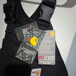 Carhartt Cat 4 FR Duck lined Bib overalls, black in color NWT’s. Size 40X34